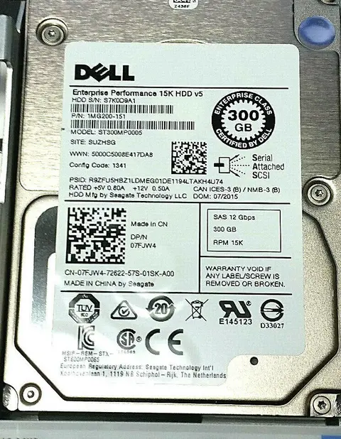 DELL 7FJW4 07FJW4 300GB 15K SAS 12Gbps 2.5" HARD DRIVE IN HYBRID GEN 13 TRAY