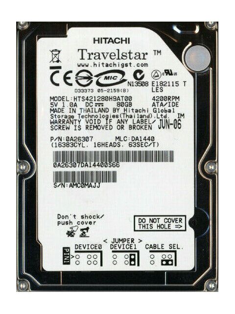 Hitachi Travelstar 4K120 HTS421280H9AT00 80GB 2.5" IDE PATA Internal 4200RPM HDD Hitachi Travelstar 4K120 HTS421280H9AT00 80GB 2.5" IDE PATA Internal 4200RPM HDD