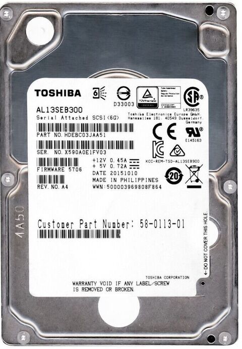 TOSHIBA 300GB 2.5" 10K 64MB SAS HDD Festplatte AL13SEB300